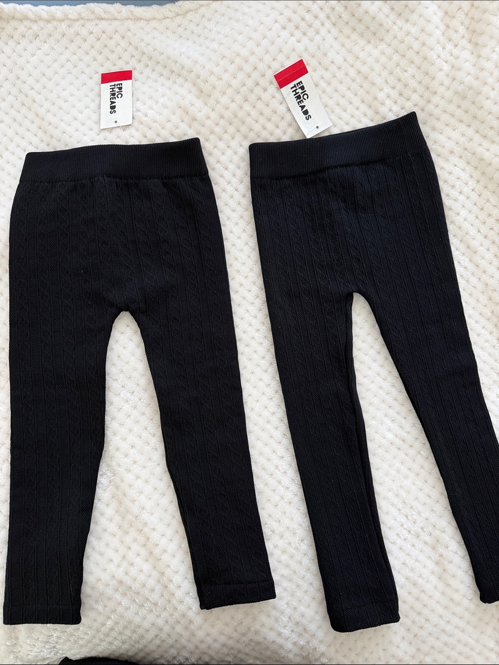 Epic Threads Kids Black Cable-Knit Leggings - Pack of 2